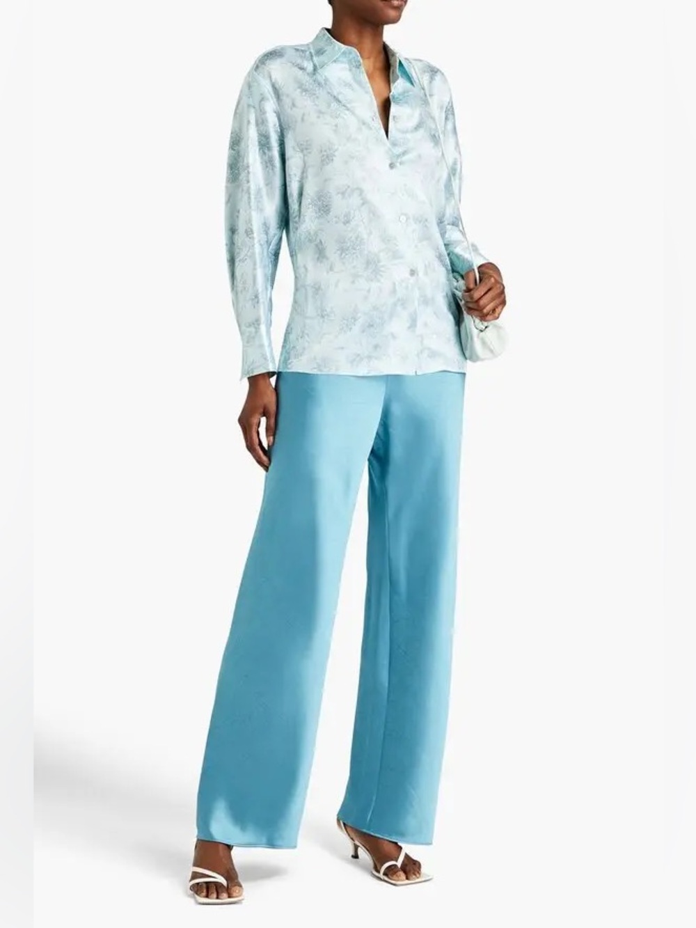 Vince Fluid Bias Satin Trouser Pants High Waist Wide Lg Deep Lagoon quiet luxury - Picture 4 of 6